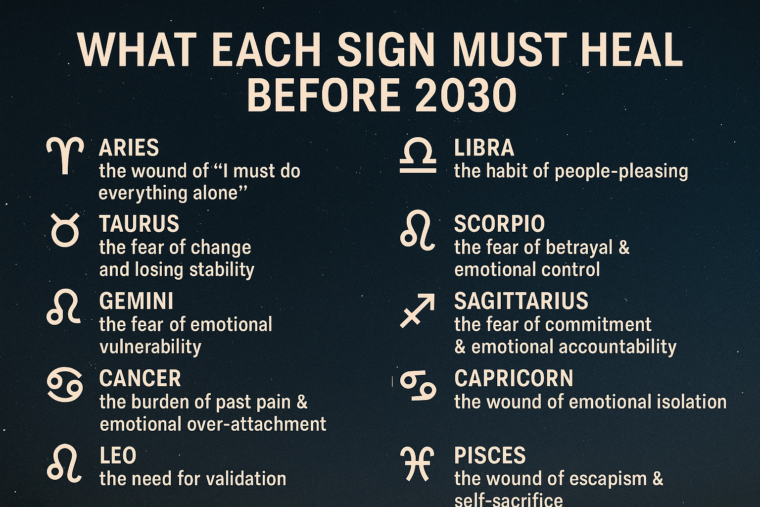 What Each Sign Must Heal Before 2030 What Each Sign Must Heal Before 2030
